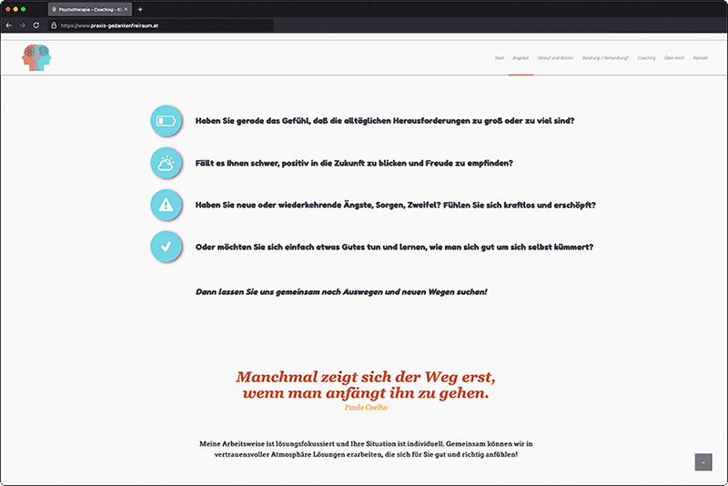 screenshot der website praxis-gedankenfreiraum.at